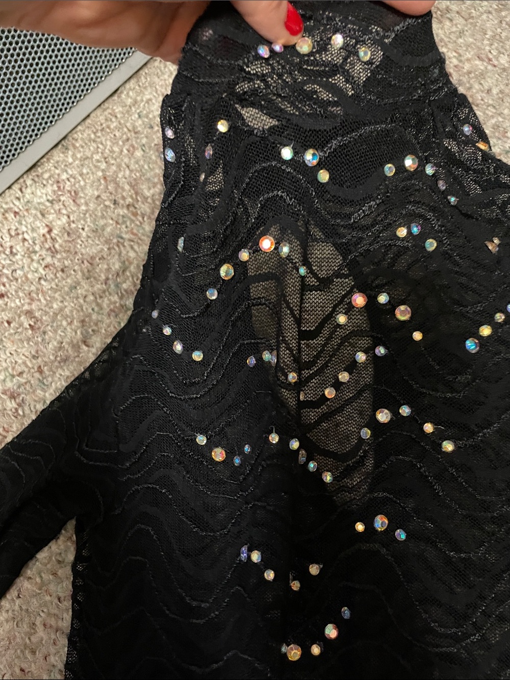 Vintage Black sheer lace long-Sleeve Austrian crystal studded leotard Dress - Picture 2 of 14